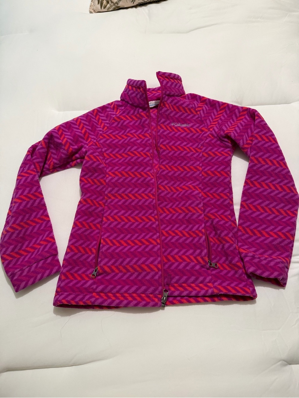 Columbia Girls' Pink & Red Patterned Fleece Jacket